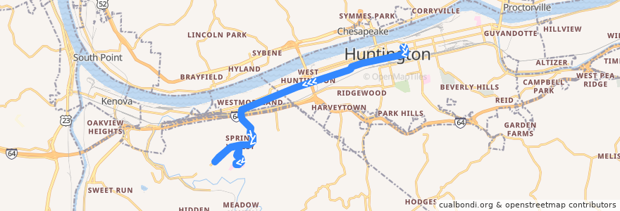 Mapa del recorrido Bus 6: TTA Center -> Veteran's Hospital de la línea  en West Virginia.