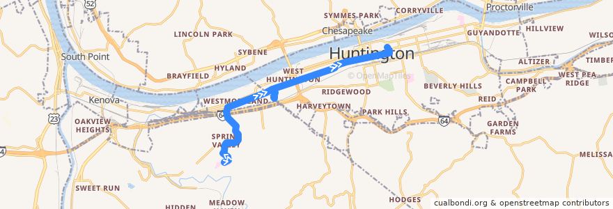 Mapa del recorrido Bus 6: TTA Center -> Veteran's Hospital de la línea  en ウェストバージニア州.