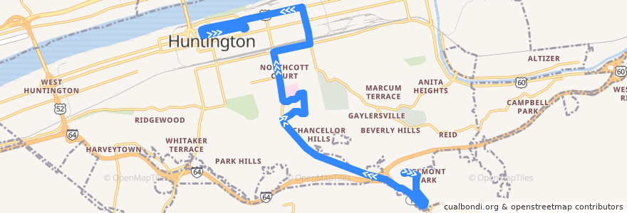 Mapa del recorrido Bus 8: Huntington High -> Cabell Huntington Hospital -> Pullman Square -> TTA Center de la línea  en Huntington.