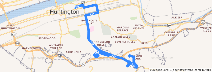 Mapa del recorrido Bus 8: TTA Center -> Kinetic Park -> Huntington High de la línea  en Huntington.