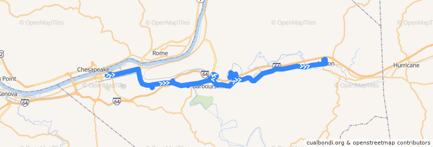 Mapa del recorrido Bus 9: TTA Center -> Target -> Huntington Mall -> Milton de la línea  en Cabell County.