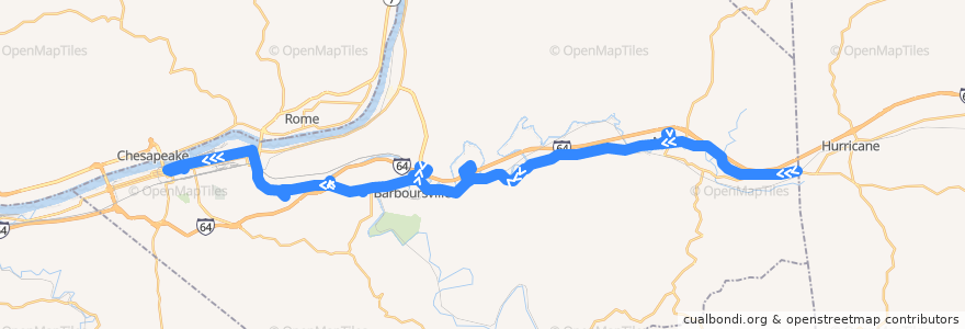 Mapa del recorrido Bus 9: Culloden -> Milton -> Huntington Mall -> Target -> TTA Center de la línea  en Cabell County.