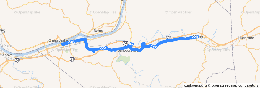 Mapa del recorrido Bus 9: Milton -> Huntington Mall -> Target -> TTA Center de la línea  en Cabell County.