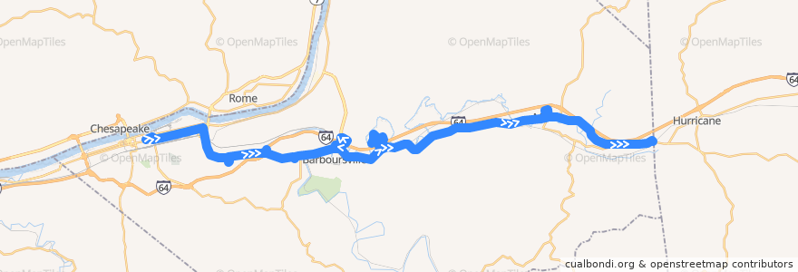 Mapa del recorrido Bus 9: TTA Center -> Target -> Huntington Mall -> Milton -> Culloden de la línea  en Cabell County.