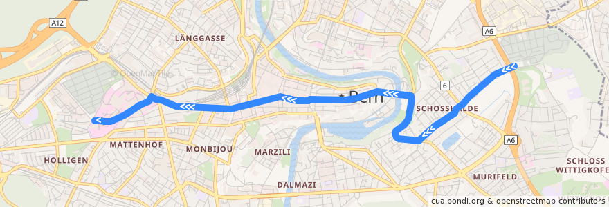 Mapa del recorrido Trolleybus 12: Zentrum Paul Klee => Holligen de la línea  en Bern.