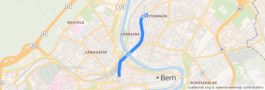 Mapa del recorrido Bus 18: Wyleregg => Bern Bahnhof de la línea  en Berna.