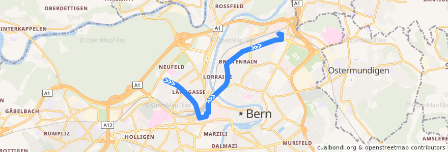 Mapa del recorrido Trolleybus 20: Länggasse => Wankdorf Bahnhof de la línea  en Bern.