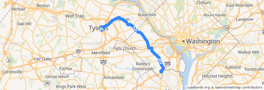 Mapa del recorrido WMATA 23T East McLean-Crystal City Line de la línea  en 버지니아.