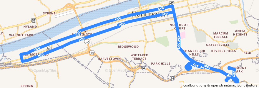 Mapa del recorrido Bus 40: TTA Center -> Washington Avenue -> Madison Avenue -> Kinetic Park de la línea  en Huntington.
