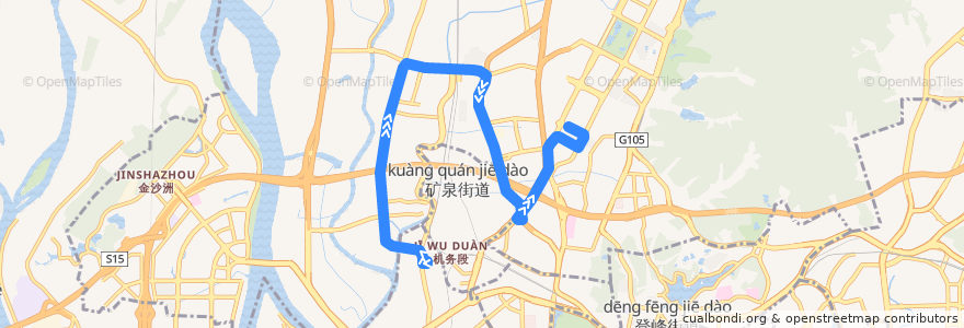 Mapa del recorrido 975路[西湾路(唐宁花园)总站-云城南二路总站] de la línea  en 바이윈구.