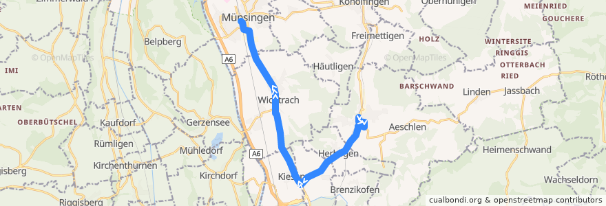 Mapa del recorrido Bus 167: Oberdiessbach, Bahnhof => Münsingen, Bahnhof de la línea  en Verwaltungskreis Bern-Mittelland.