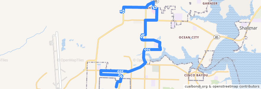 Mapa del recorrido Route 3: Northwest Florida State College => Santa Rosa Mall de la línea  en Okaloosa County.
