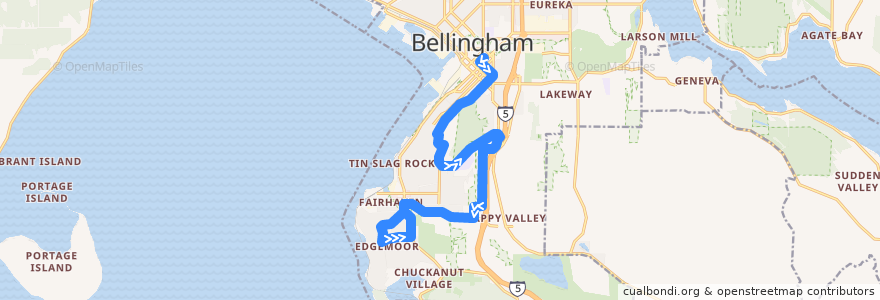 Mapa del recorrido 105 Fairhaven de la línea  en Bellingham.