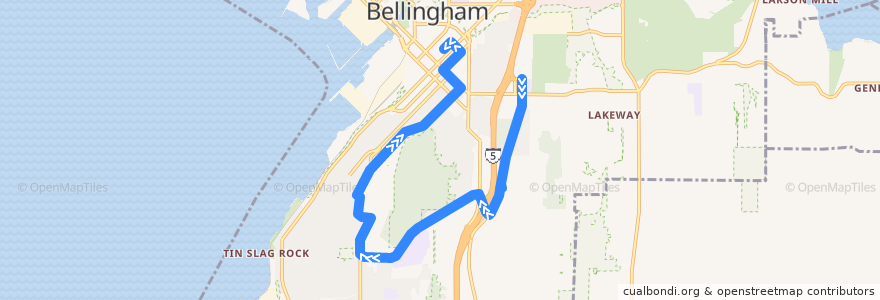 Mapa del recorrido 190 Downtown de la línea  en Bellingham.