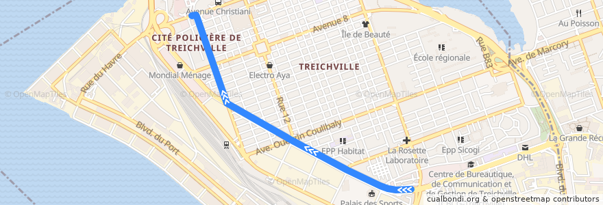 Mapa del recorrido woro woro : Treichville Gare de Bassam → Treichville Gare Bateau-bus de la línea  en Treichville.