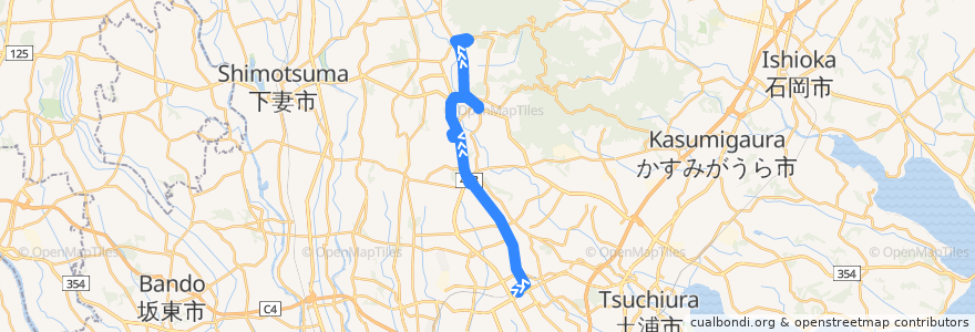 Mapa del recorrido つくバス北部シャトル つくばセンター⇒大穂窓口センター⇒筑波山口 de la línea  en Tsukuba.