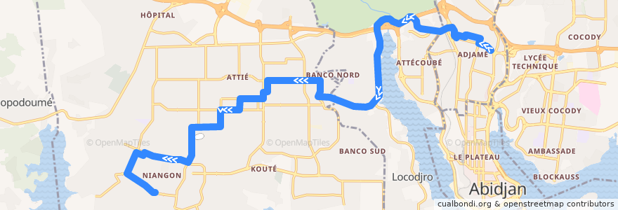 Mapa del recorrido gbaka : Adjamé Liberté → Carrefour Lokoa de la línea  en أبيدجان.