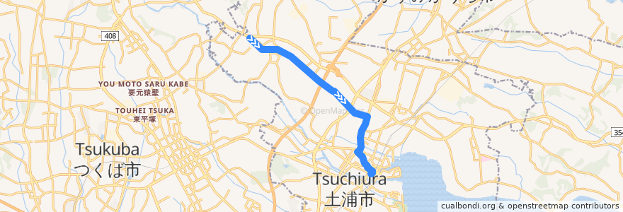 Mapa del recorrido 関東鉄道バス 高岡⇒土浦駅 de la línea  en Tsuchiura.