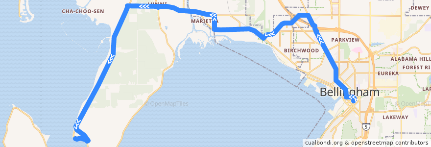 Mapa del recorrido 50 Gooseberry Point de la línea  en Whatcom County.