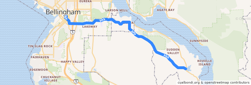 Mapa del recorrido 512 Sudden Valley de la línea  en Whatcom County.