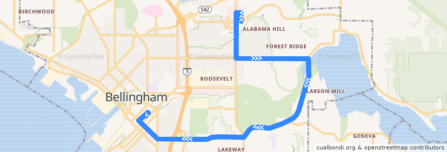 Mapa del recorrido 525 Downtown de la línea  en Bellingham.