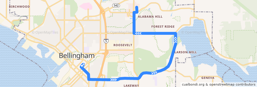 Mapa del recorrido 525 Barkley de la línea  en Bellingham.