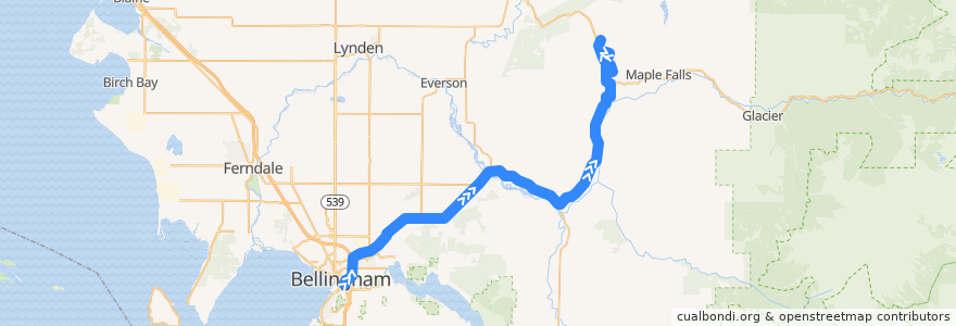 Mapa del recorrido 72X Kendall de la línea  en Whatcom County.