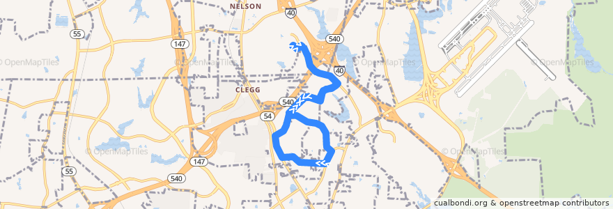 Mapa del recorrido GoTriangle Route 310 de la línea  en Morrisville.