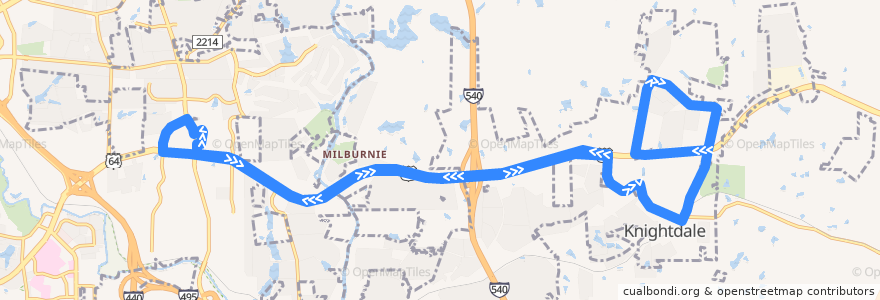 Mapa del recorrido GoRaleigh 33 Knightdale de la línea  en Wake County.