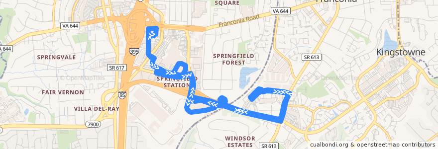 Mapa del recorrido WMATA S80 Springfield Circulator-Metro Park Shuttle de la línea  en Fairfax County.
