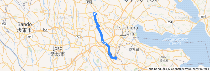 Mapa del recorrido 関東鉄道バス30系統 筑波大学中央⇒つくばセンター⇒ひたち野うしく駅 de la línea  en Prefettura di Ibaraki.