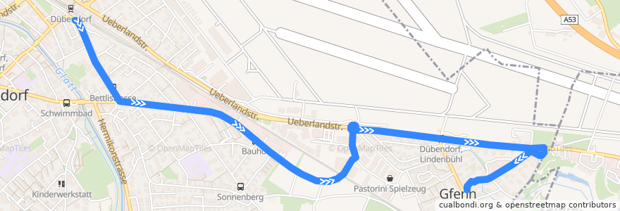 Mapa del recorrido Bus 756: Dübendorf, Bahnhof -> Dübendorf, Gfenn de la línea  en Bezirk Uster.