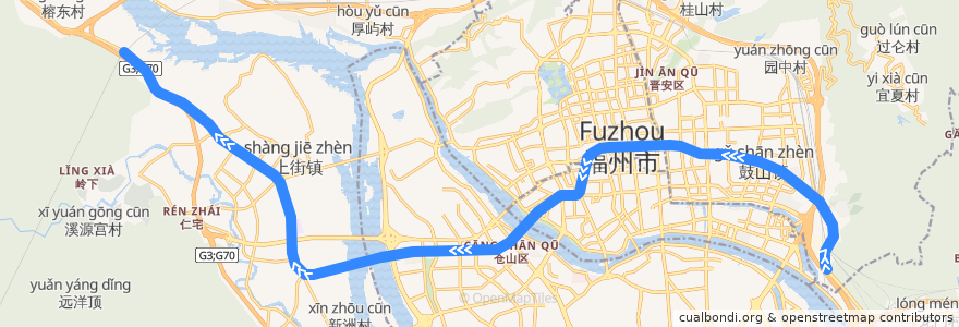 Mapa del recorrido 福州轨道交通二号线 de la línea  en Fuzhou City.