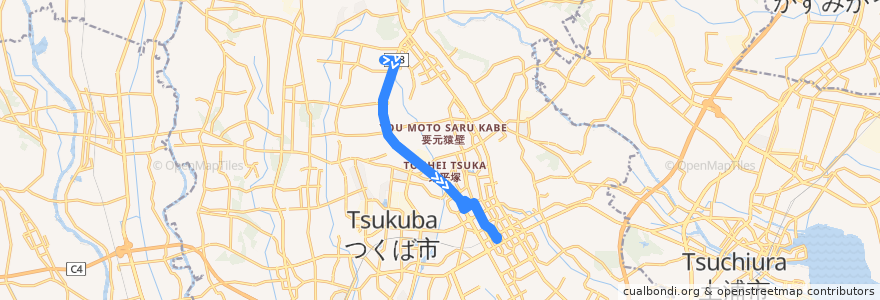 Mapa del recorrido 関東鉄道バスC6系統 建築研究所⇒国土地理院⇒つくばセンター de la línea  en つくば市.