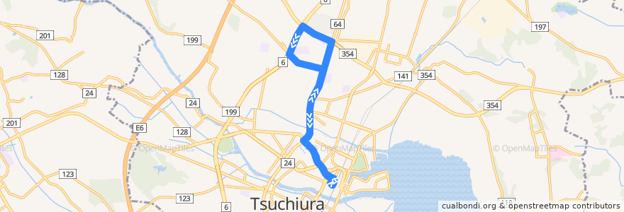 Mapa del recorrido 関東鉄道バス 土浦駅⇒つくば国際大学循環 de la línea  en Tsuchiura.