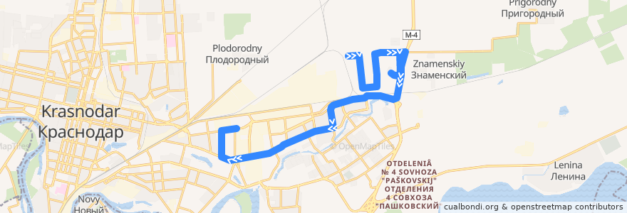 Mapa del recorrido Автобус №59: Микрорайон Знаменский => Торгово-развлекательный комплекс "Семь звёзд" de la línea  en городской округ Краснодар.