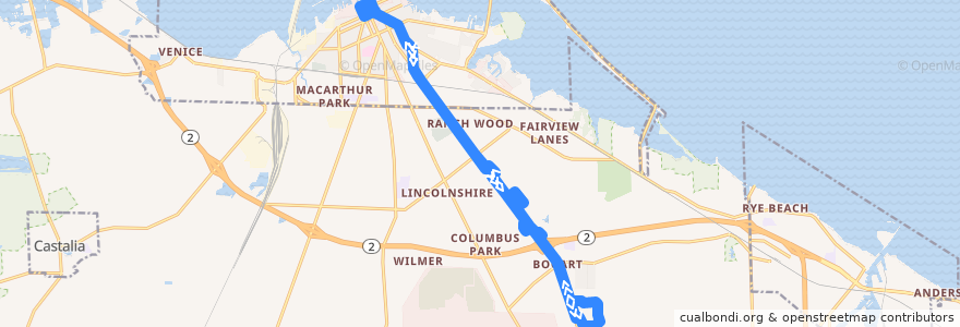 Mapa del recorrido Blue Line de la línea  en Erie County.