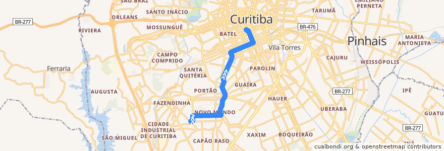 Mapa del recorrido Formosa de la línea  en Curitiba.