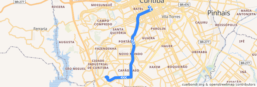 Mapa del recorrido Mad. CIC de la línea  en Curitiba.