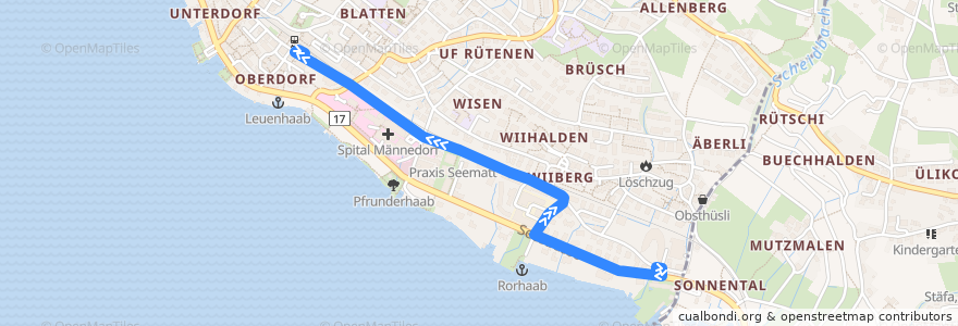 Mapa del recorrido Bus 925: Männedorf, Sonnenfeld => Männedorf, Bahnhof de la línea  en Bezirk Meilen.