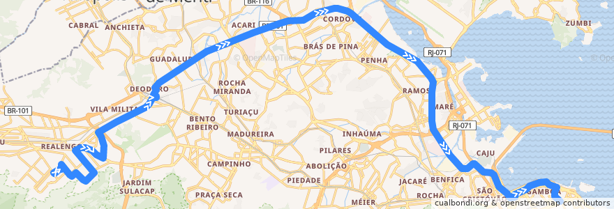 Mapa del recorrido Ônibus SV 367 - Realengo → Camerino de la línea  en Río de Janeiro.