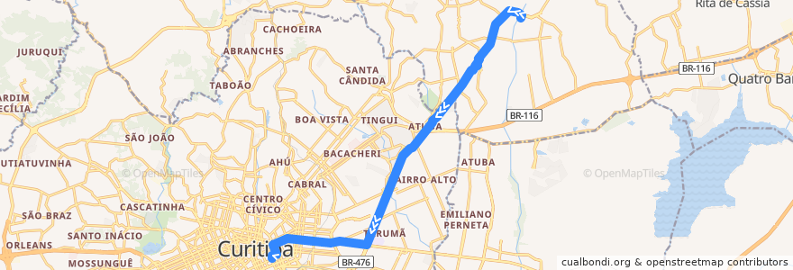 Mapa del recorrido Guaraituba / Guadalupe (via Tarumã) de la línea  en Região Metropolitana de Curitiba.