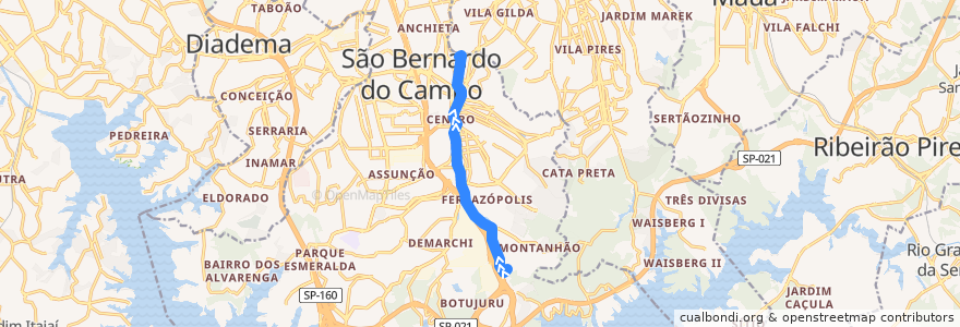 Mapa del recorrido 67: Jd.Silvina Audi => Paço de la línea  en São Bernardo do Campo.