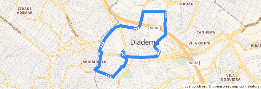 Mapa del recorrido 35D → Terminal Diadema → Jd Luso → Jd. Campanário → Terminal Diadema de la línea  en Diadema.