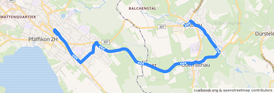 Mapa del recorrido Bus 837: Hittnau, Industrie => Pfäffikon ZH, Bahnhof de la línea  en Bezirk Pfäffikon.