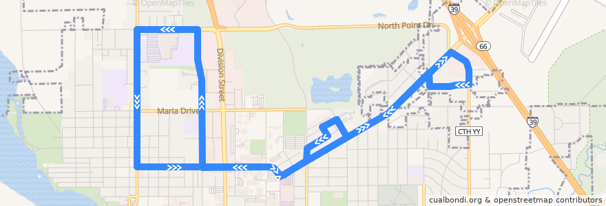 Mapa del recorrido Campus Connection de la línea  en Stevens Point.