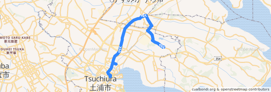 Mapa del recorrido 関鉄観光バス 湖北高校・神立駅⇒大塚団地・真鍋新町中央⇒土浦駅 de la línea  en 土浦市.