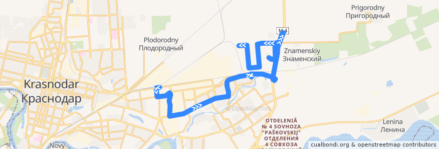 Mapa del recorrido Автобус №59: Торгово-развлекательный комплекс "Семь звёзд" => Микрорайон Знаменский de la línea  en городской округ Краснодар.