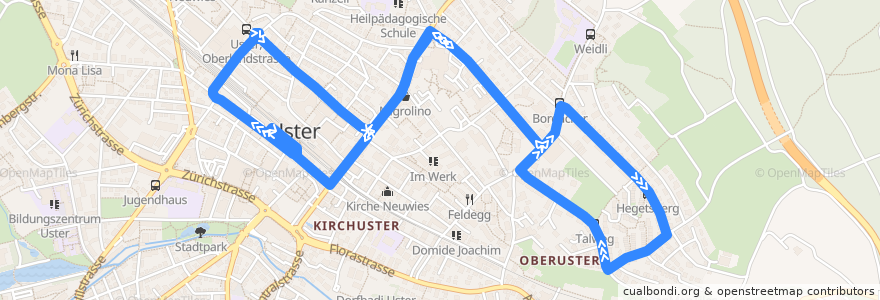 Mapa del recorrido Bus 812: Rundkurs Uster (via Hegetsberg) de la línea  en Uster.