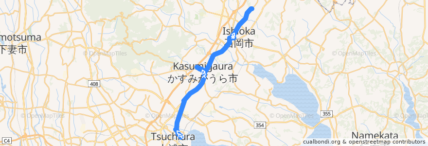 Mapa del recorrido 関鉄グリーンバス 土浦駅⇒つくば国際大学東風高校⇒石岡駅・ヒルズガーデン美野里 de la línea  en إيباراكي.